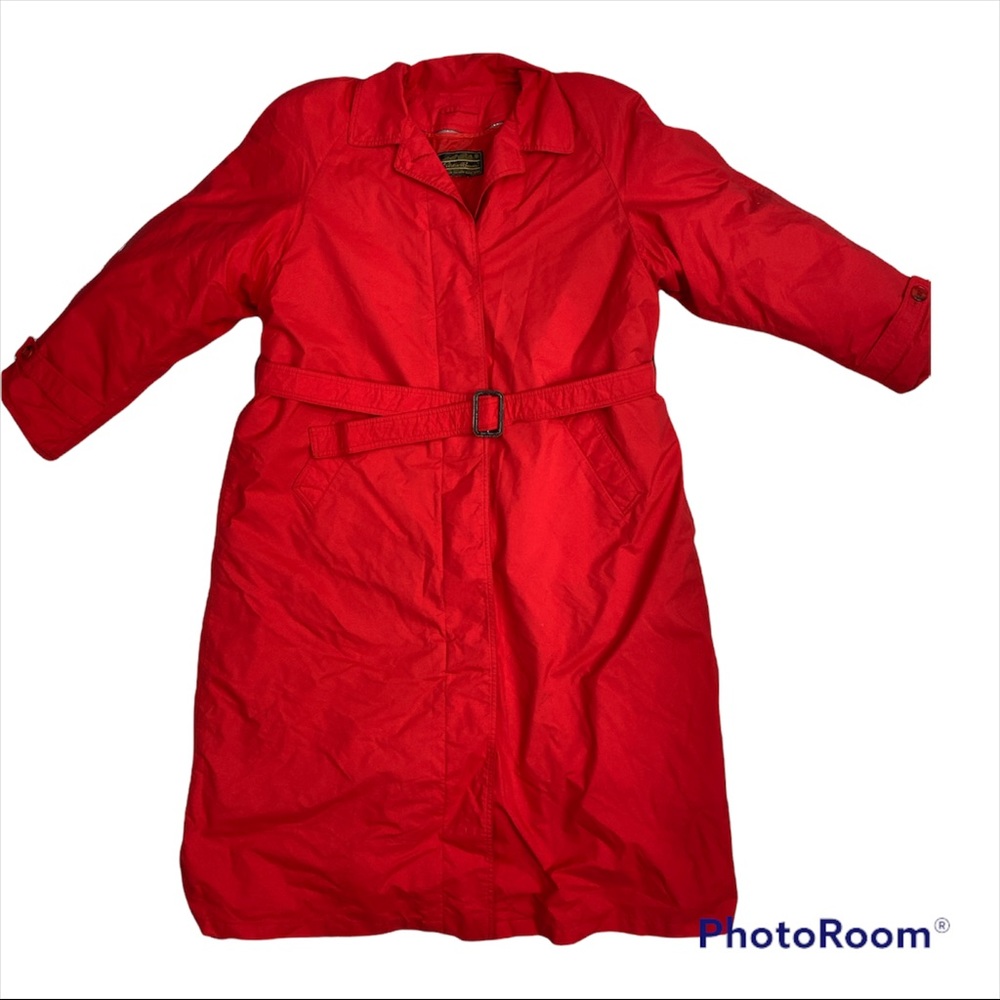 Eddie Bauer Women Red Premium Goose Down Trench Coat Removable Liner